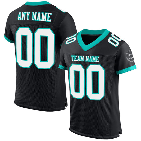 Maxcorners Custom Black White-Aqua Mesh Authentic Football Jersey LM2605
