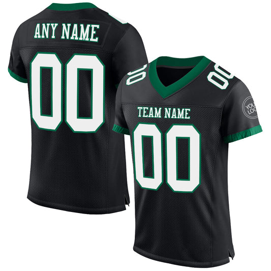 Maxcorners Custom Black White-Kelly Green Mesh Authentic Football Jersey LM2605