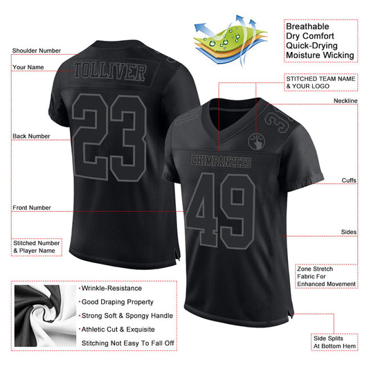 Maxcorners Custom Black Steel Gray Mesh Authentic Football Jersey LM2605
