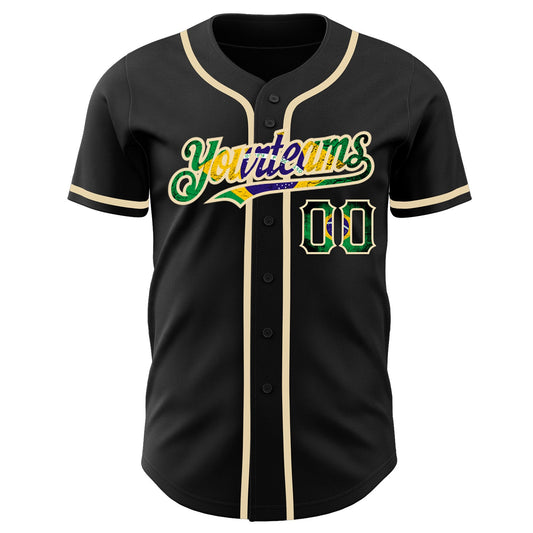 Maxcorners Custom Black Vintage Brazilian Flag-City Cream Authentic Baseball Jersey LM2605