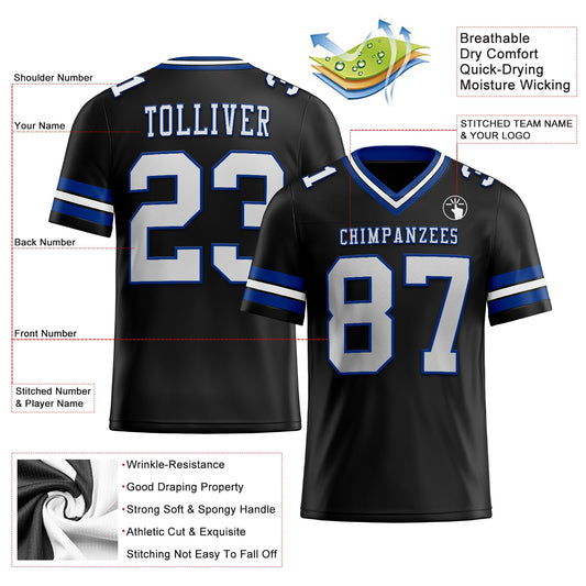 Maxcorners Custom Black White-Royal Authentic Football Jersey LM2605