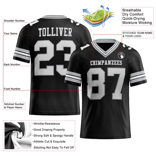 Maxcorners Custom Black White-Gray Authentic Football Jersey LM2605