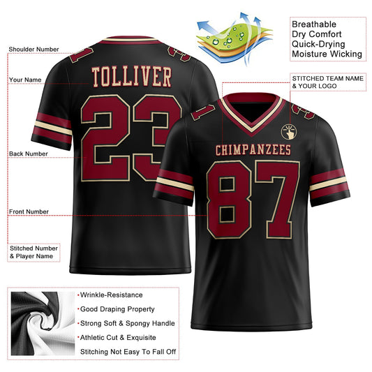 Maxcorners Custom Black Crimson-City Cream Authentic Football Jersey LM2605