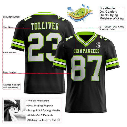 Maxcorners Custom Black White-Neon Green Authentic Football Jersey LM2605