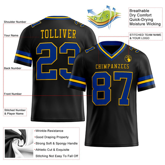 Maxcorners Custom Black Royal-Yellow Authentic Football Jersey LM2605