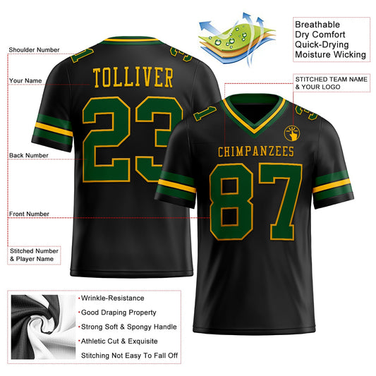 Maxcorners Custom Black Green-Gold Authentic Football Jersey LM2605