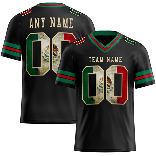 Maxcorners Custom Black Vintage Mexican Flag Kelly Green Red-City Cream Authentic Football Jersey LM2605