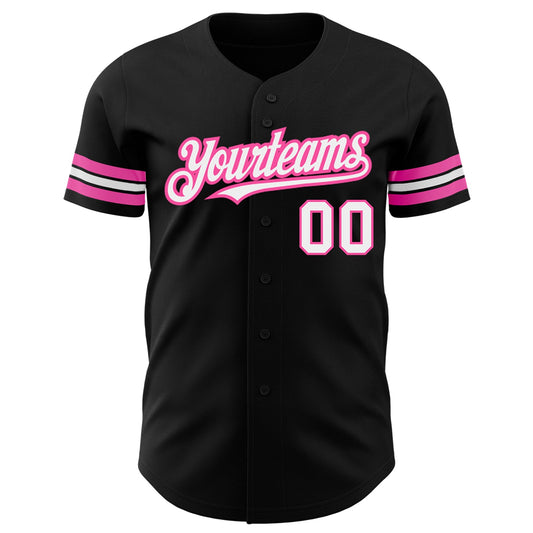 Maxcorners Custom Black White-Pink Authentic Baseball Jersey LM2605