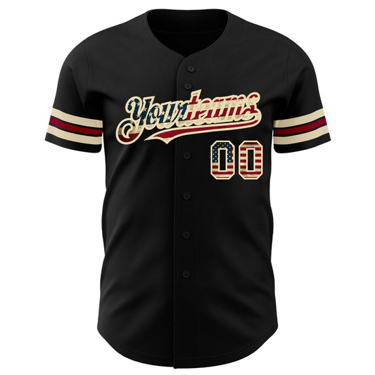 Maxcorners Custom Navy Vintage USA Flag City Cream-Crimson Premium Baseball Jersey LM0210
