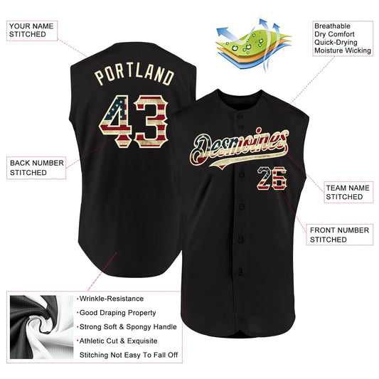 Maxcorners Custom Cream Pinstripe Vintage USA Flag-Black Premium Fade Fashion Baseball Jersey LM0210