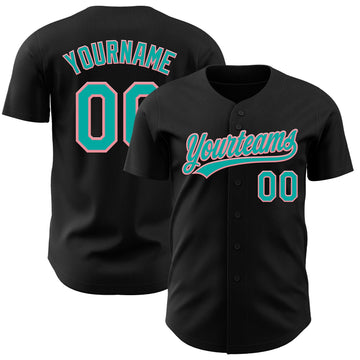 Maxcorners Custom Black Aqua-Medium Pink Authentic Baseball Jersey LM2605