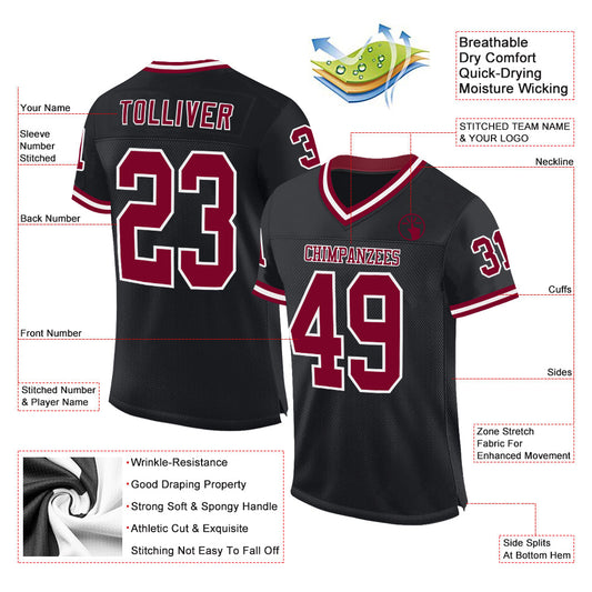 Maxcorners Custom Black Maroon-White Mesh Authentic Throwback Football Jersey LM2605