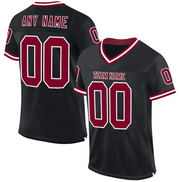 Maxcorners Custom Black Maroon-White Mesh Authentic Throwback Football Jersey LM2605