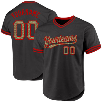 Maxcorners Custom Black Camo-Red Authentic Throwback Baseball Jersey LM2605