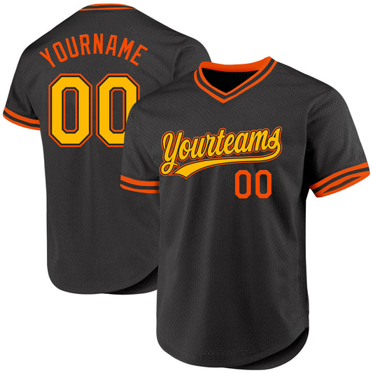 Maxcorners Custom Black Gold-Orange Authentic Throwback Baseball Jersey LM2605