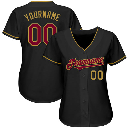 Maxcorners Custom Black Maroon-Old Gold Authentic Baseball Jersey LM2605