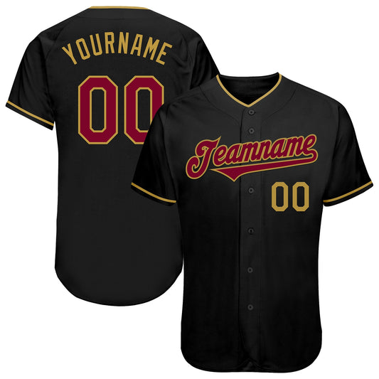 Maxcorners Custom Black Maroon-Old Gold Authentic Baseball Jersey LM2605