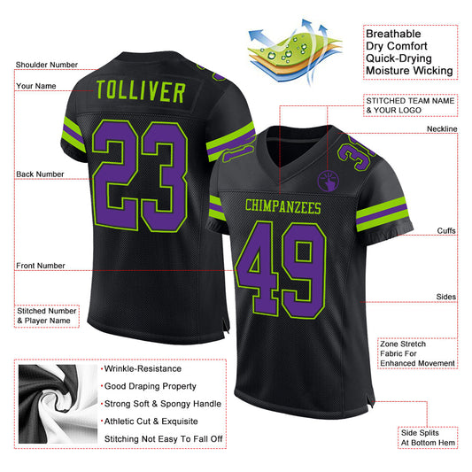 Maxcorners Custom Black Purple-Neon Green Mesh Authentic Football Jersey LM2605