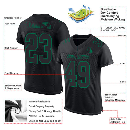Maxcorners Custom Black Kelly Green Mesh Authentic Football Jersey LM2605
