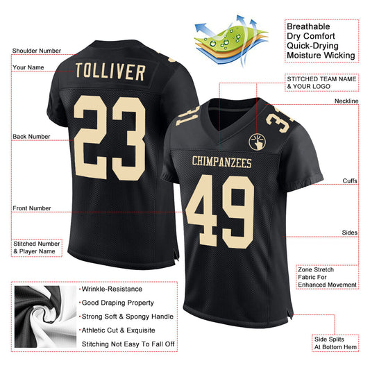 Maxcorners Custom Black Cream Mesh Authentic Football Jersey LM2605