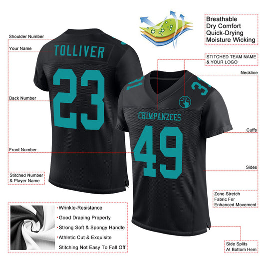 Maxcorners Custom Black Teal Mesh Authentic Football Jersey LM2605