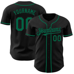 Maxcorners Custom Black Kelly Green Authentic Baseball Jersey LM0609