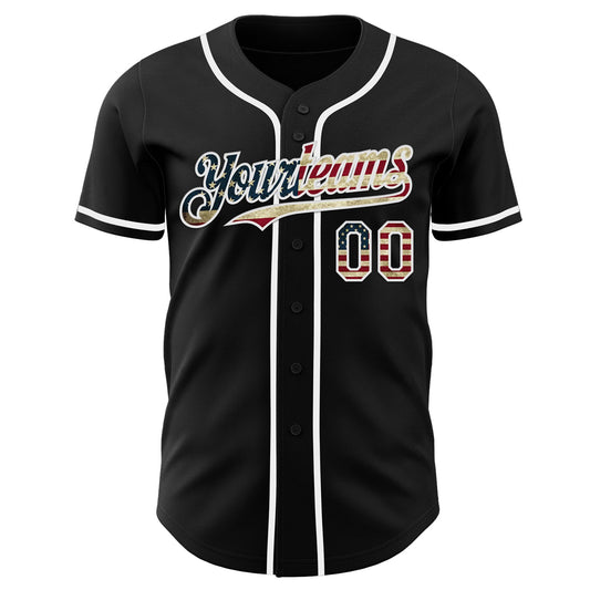 Maxcorners Custom Black Vintage USA Flag-White Authentic Baseball Jersey LM2605