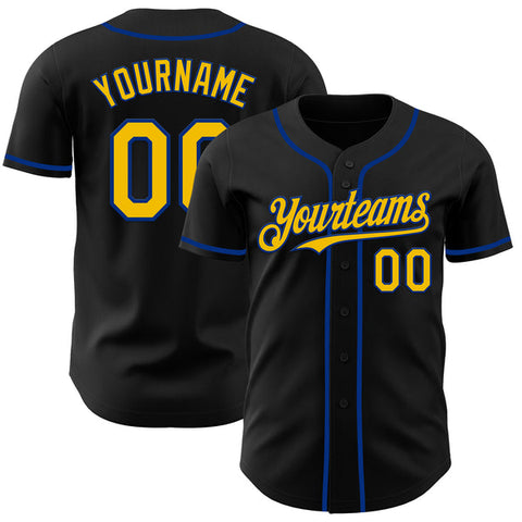 Maxcorners Custom Black Yellow-Royal Authentic Baseball Jersey
 LM0609