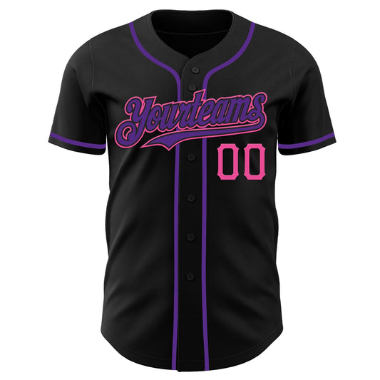 Maxcorners Custom Black Purple-Pink Authentic Baseball Jersey LM2605