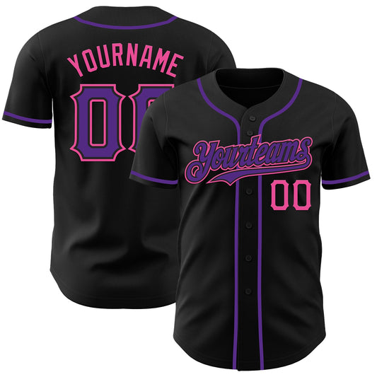 Maxcorners Custom Black Purple-Pink Authentic Baseball Jersey LM2605
