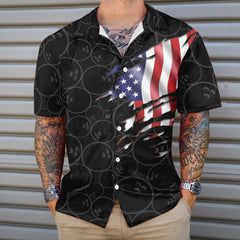 Maxcorners Black Bowling American Flag Pattern Hawaiian Shirt