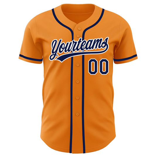 Maxcorners Custom Bay Orange Navy-White Authentic Baseball Jersey LM2605
