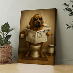 Maxcorners Funny Rustic Dog Bathroom Canvas – Bloodhound Smoking Reading ‘Dog News’ - Hunting Hunters Cabin Decor, Gift for Dad or Husband