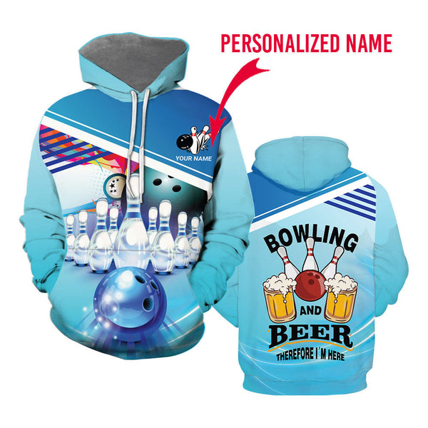 Maxcorners Blue Bowling and Beer 3D Custom Name Shirt