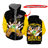 Maxcorners Yellow Bowling And Beer 3D Custom Name Shirt