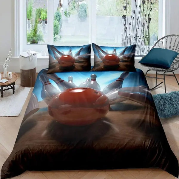 Maxcorners Red Bowling Ball And Pins 3D Bedding Set