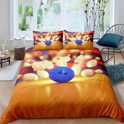 Maxcorners Blue Bowling Ball And Pins 3D Bedding Set