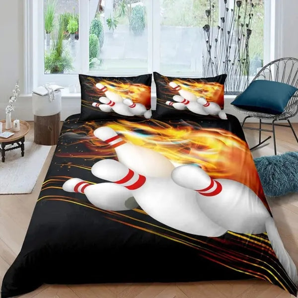 Maxcorners Fire Bowling Ball And Pins 3D Bedding Set