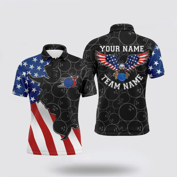 MaxCorners American Flag Patriotic Retro Customized Name 3D And Team Name Bowlings Polo Shirt For Men