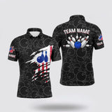 MaxCorners American Flag Black Pattern Customized Name 3D And Team Name Bowlings Polo Shirt For Men