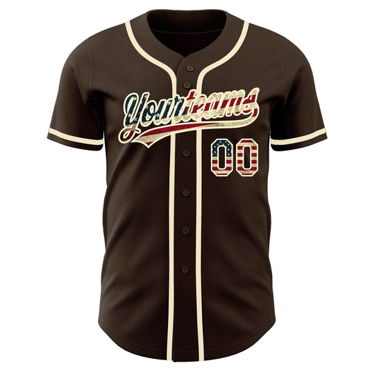 Maxcorners Custom Crimson Vintage USA Flag-Cream Premium Baseball Jersey LM0210