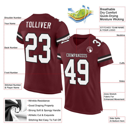 Maxcorners Custom Burgundy White-Black Mesh Authentic Football Jersey LM2605