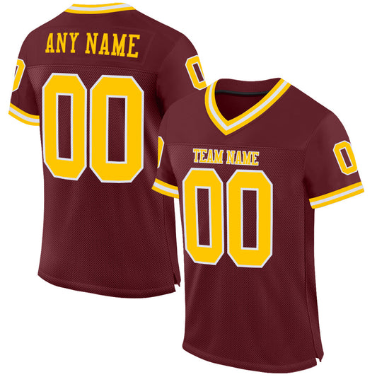 Maxcorners Custom Burgundy Gold-White Mesh Authentic Throwback Football Jersey LM2605