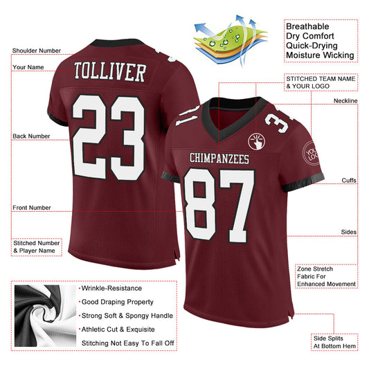 Maxcorners Custom Burgundy White-Black Mesh Authentic Classic Football Jersey LM2605