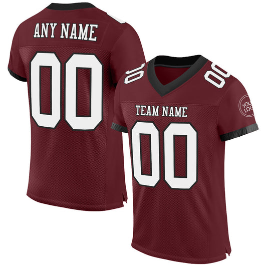 Maxcorners Custom Burgundy White-Black Mesh Authentic Classic Football Jersey LM2605