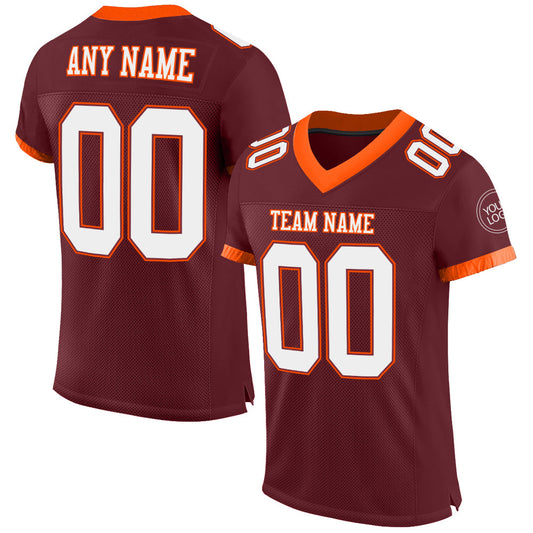 Maxcorners Custom Burgundy White-Orange Mesh Authentic Football Jersey LM2605