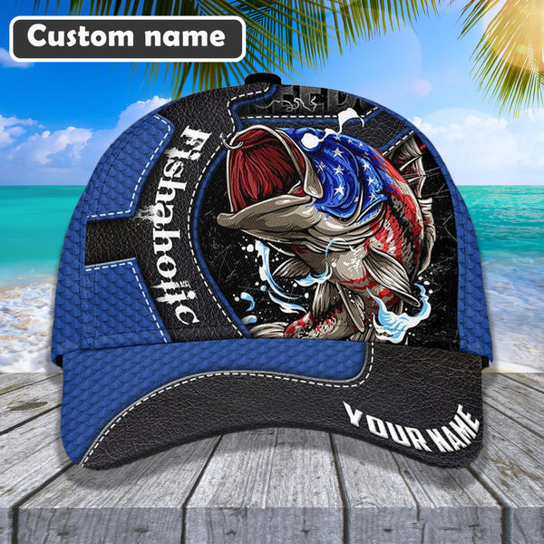 Maxcorners Custom Name Fishing Fishaholic 3D Cap Flag Us