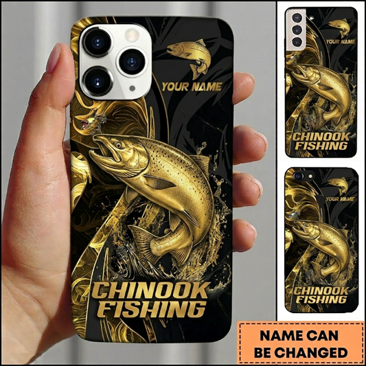 Maxcorners Luxury Gold Splash Custom Name Fishing Phone Case