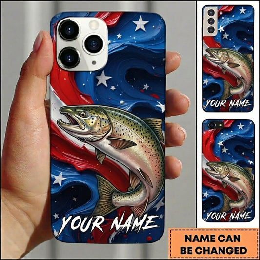 Maxcorners American Flag Wave Custom Name Fishing Phone Case