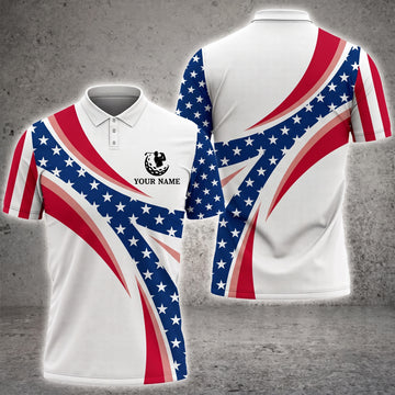 Maxcorners Men's Patriotic Dynamic Wave 3D Golf Personalized Name Polo
